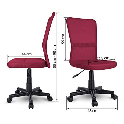 TRESKO Silla de Oficina Escritorio giratoria, Disponible en 7 Variantes de Colores, con Ruedas para Suelos Duros, Regulable en Altura de Forma Continua, Respaldo ergonómico (Burdeos)