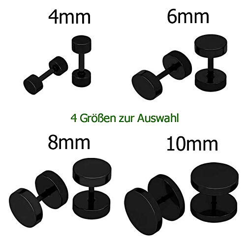 Treuheld | Titan Fake Plug Pendientes - 4 Tamanos: 4, 6, 8, 10 mm - Negro - Sin Titanium (niquel) Pendientes hombre & mujer & Hombres para tornillos - Pendientes Tunnel Piercing tunel [02.] 1,2 x 6mm