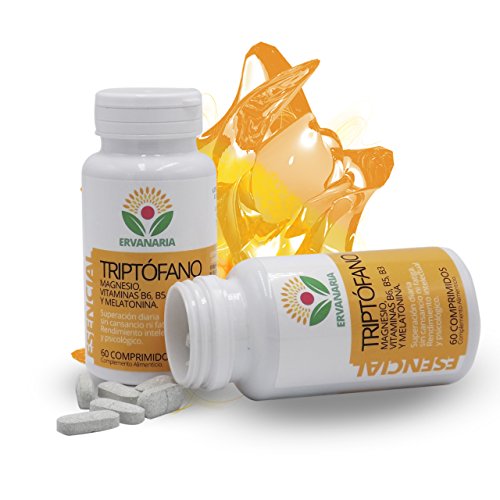 Triptófano con Magnesio, Vitaminas B6,B5,B3, Melatonina y Espirulina Como AntiOxidante, 60 C. Menos Cansancio Y Fatiga. Mejor Estado De Ánimo Concentración Y Rendimiento. Regula El Sueño La Ansiedad