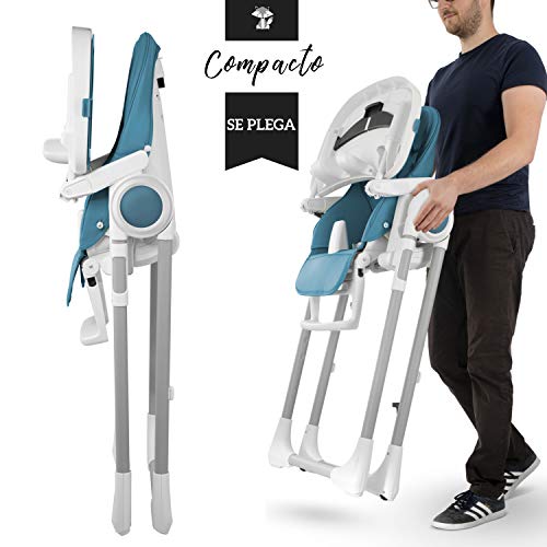 Trona para Bebe Evolutiva, Ajustable y Plegable - 7 Alturas Diferentes, Respaldo para Niño Reclinable 5 Posiciones, Bandeja Extraíble mediante Clip (Limpieza Sencilla), Cojín Bebé Confort