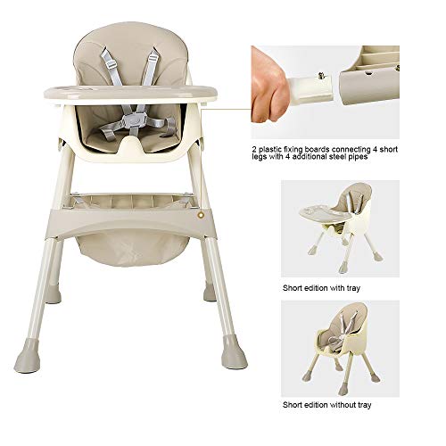 Trona para bebés y niños pequeños: con bandeja extraíble, arnés de 5 piontes y patas de altura ajustable, Silla de comedor portátil para niños y niñas - Kahaki