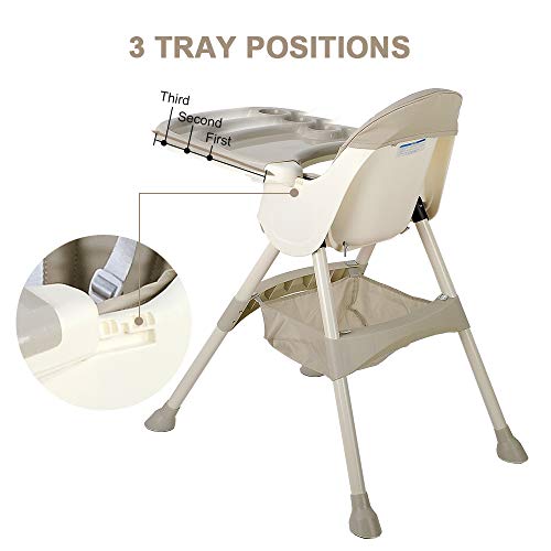 Trona para bebés y niños pequeños: con bandeja extraíble, arnés de 5 piontes y patas de altura ajustable, Silla de comedor portátil para niños y niñas - Kahaki
