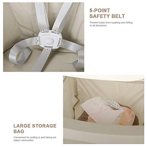 Trona para bebés y niños pequeños: con bandeja extraíble, arnés de 5 piontes y patas de altura ajustable, Silla de comedor portátil para niños y niñas - Kahaki