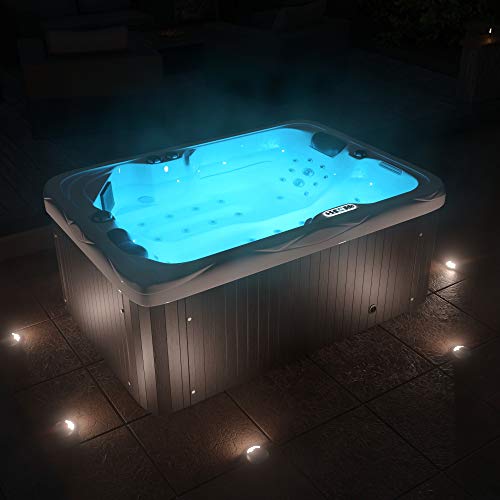 Tronitechnik LEVANZO - Jacuzzi para exterior, 195 x 135 cm, con calefacción, hidromasaje, Bluetooth y terapia de luz, de color blanco, inkl. Thermoabdeckung & Treppe