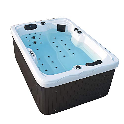 Tronitechnik LEVANZO - Jacuzzi para exterior, 195 x 135 cm, con calefacción, hidromasaje, Bluetooth y terapia de luz, de color blanco, inkl. Thermoabdeckung & Treppe