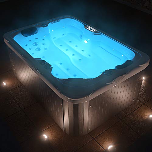 Tronitechnik LEVANZO - Jacuzzi para exterior, 195 x 135 cm, con calefacción, hidromasaje, Bluetooth y terapia de luz, de color blanco, inkl. Thermoabdeckung & Treppe