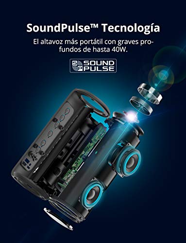 Tronsmart T6 Plus Altavoces Bluetooth 40W, Altavoz Portatiles Waterproof IPX6 con Powerbank, 15 Horas de Reproducción, Sonido Estéreo TWS, Efecto de Triple Bajo, Speaker Bluetooth 5.0 y Manos Libres