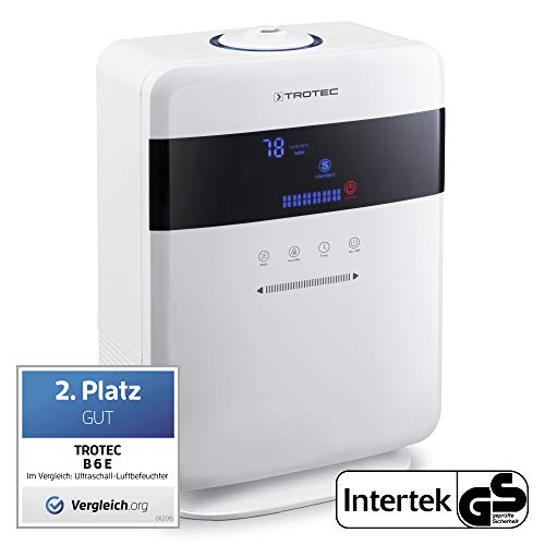 TROTEC Humidificador ultrasónico B 6 E, 3 en 1: Humidificador, Difusor aromático y Purificador de Aire, Panel táctil, Modo Nocturno, Temporizador, Compacto, Diseño, Blanco, Oficina, Hogar