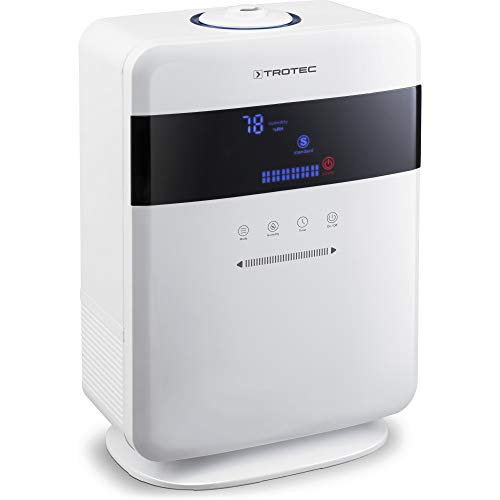 TROTEC Humidificador ultrasónico B 6 E, 3 en 1: Humidificador, Difusor aromático y Purificador de Aire, Panel táctil, Modo Nocturno, Temporizador, Compacto, Diseño, Blanco, Oficina, Hogar