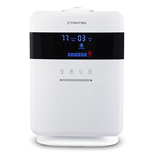 TROTEC Humidificador ultrasónico B 6 E, 3 en 1: Humidificador, Difusor aromático y Purificador de Aire, Panel táctil, Modo Nocturno, Temporizador, Compacto, Diseño, Blanco, Oficina, Hogar