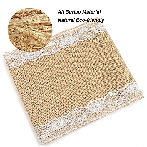 TRUBUY Camino de Mesa Burlap Yute, Mantel de Encaje de Arpillera Rústico Natural Decoración de Mesa para Boda Fiesta Navidad Festival, 30 x 275 cm (2 Piezas)