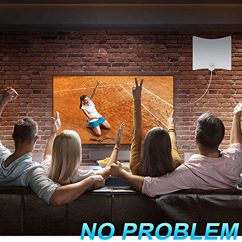 TS-ant Última Versión Antena de TV, Blanco Antena de TV Interior, Señal Amplificador de Cable Coaxial de 5M,Visualización Gratuita Canales 4H 1080P VHF UHF, Antena de TV Digital HD de Alcance de 130KM