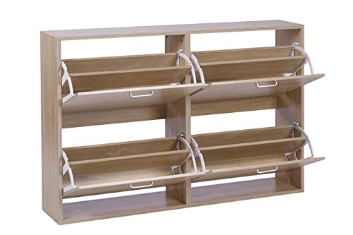ts-ideen – Armario Estantería Zapatero de baño piso de madera DM Estantería Zapatero Madera Roble Sonoma 4 compartimentos 120 x 81 cm