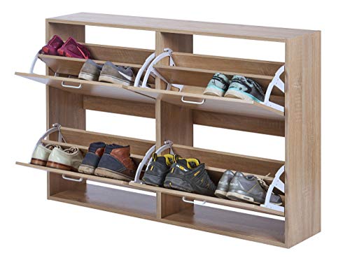 ts-ideen – Armario Estantería Zapatero de baño piso de madera DM Estantería Zapatero Madera Roble Sonoma 4 compartimentos 120 x 81 cm