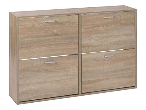 ts-ideen – Armario Estantería Zapatero de baño piso de madera DM Estantería Zapatero Madera Roble Sonoma 4 compartimentos 120 x 81 cm