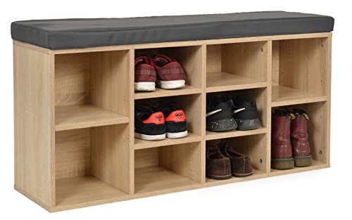 ts-ideen - Banco para pasillo con compartimentos para guardar zapatos - Banco zapatero gris de imitación de madera de roble - 103,5 x 54 cm