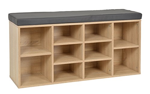 ts-ideen - Banco para pasillo con compartimentos para guardar zapatos - Banco zapatero gris de imitación de madera de roble - 103,5 x 54 cm