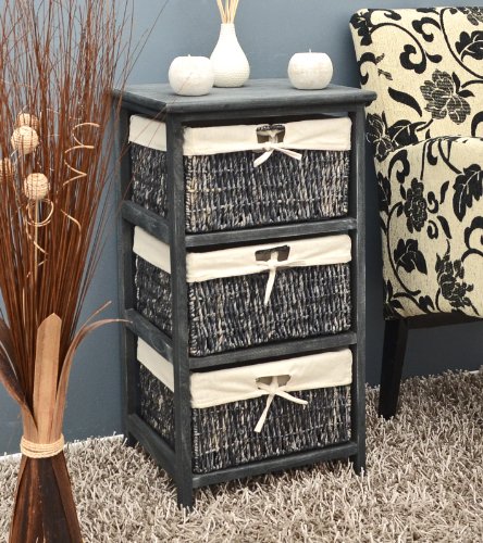 ts-ideen Cómoda de Estilo Rural Antiguo para baño, Pasillo, vestíbulo con Tres cestas de Mimbre