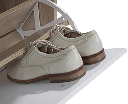 ts-ideen Juego de 3 Piezas Perchero Espejo y banco zapatero para pasillo com cajón de accesorios. Blanco y Roble Sónoma