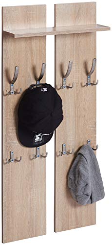 ts-ideen Juego de Perchero doble Espejo Zapatero Extra Delgado 2 Compartimientos con Cajón para accesorios. Roble Sonoma