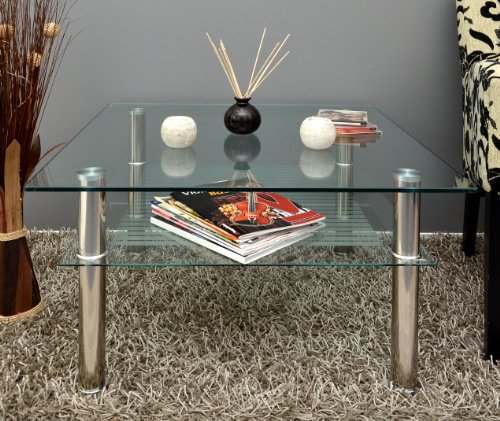 ts-ideen - Mesa auxiliar (cristal y acero inoxidable, 70 x 70 cm, esquinas redondas, vidrio templado de 10 mm)