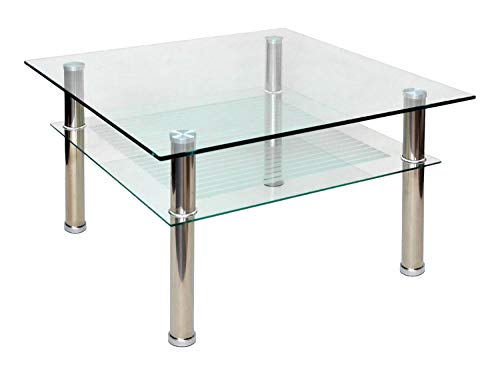 ts-ideen - Mesa auxiliar (cristal y acero inoxidable, 70 x 70 cm, esquinas redondas, vidrio templado de 10 mm)