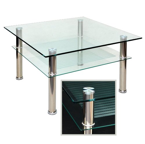 ts-ideen - Mesa auxiliar (cristal y acero inoxidable, 80 x 80 cm, vidrio templado de 10 mm)