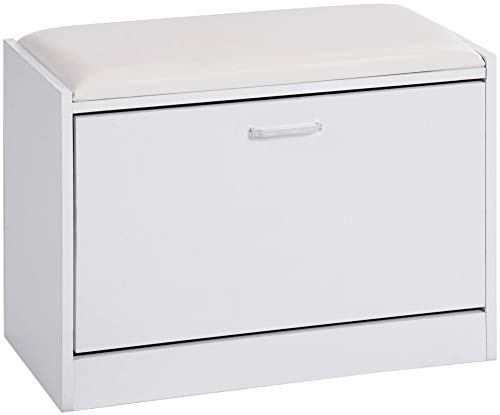 ts-ideen Zapatero Cofre para Zapatos en Blanco Efecto Madera Estilo Moderno con Almohada y Compartimiento con Puerta basculante