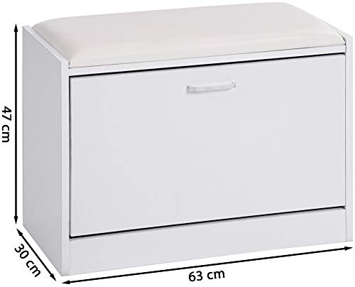 ts-ideen Zapatero Cofre para Zapatos en Blanco Efecto Madera Estilo Moderno con Almohada y Compartimiento con Puerta basculante
