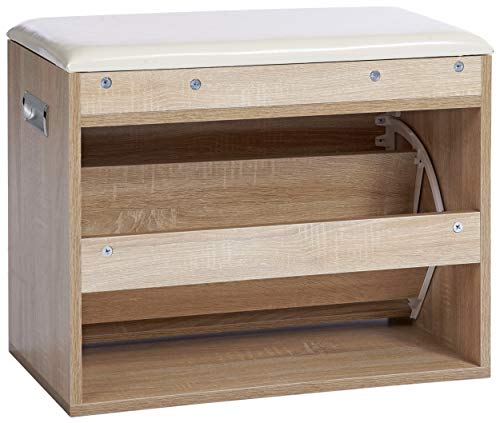ts-ideen Zapatero Cofre para Zapatos en Roble Sonoma Estilo Moderno con Almohada Blanca, Compartimiento con Puerta basculante y Compartimiento para acesorios