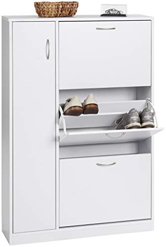 ts-ideen - Zapatero de madera blanco ideal para baño, pasillo o vestíbulo, con 3 compartimentos + 1 puerta, 120 x 80 cm