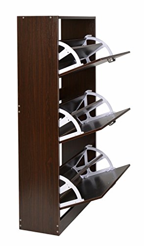 ts-ideen Zapatero pasillo madera 3 cajones color nogal 121 x 64 cm