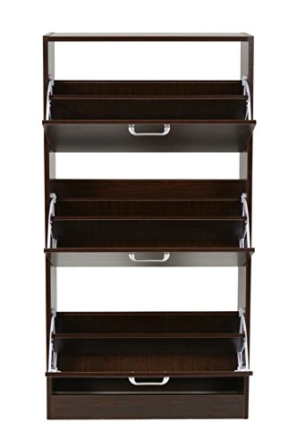 ts-ideen Zapatero pasillo madera 3 cajones color nogal 121 x 64 cm