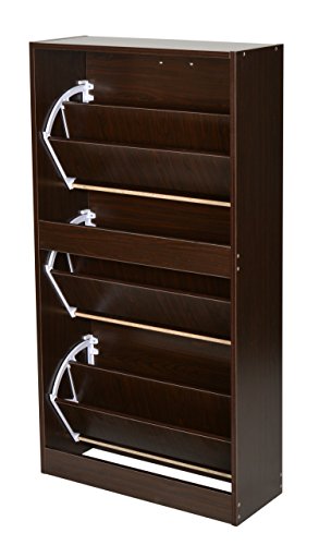 ts-ideen Zapatero pasillo madera 3 cajones color nogal 121 x 64 cm