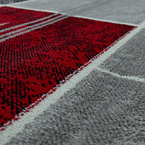 T&T Design Alfombra De Salón Moderna Económica Diseño Cuadros En Gris Rojo Al Mejor Precio, Größe:120x170 cm