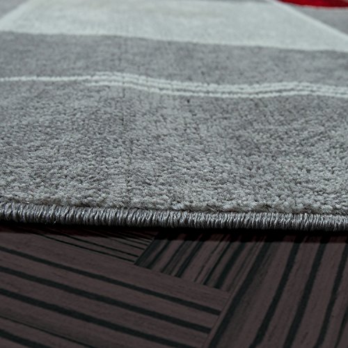T&T Design Alfombra De Salón Moderna Económica Diseño Cuadros En Gris Rojo Al Mejor Precio, Größe:120x170 cm