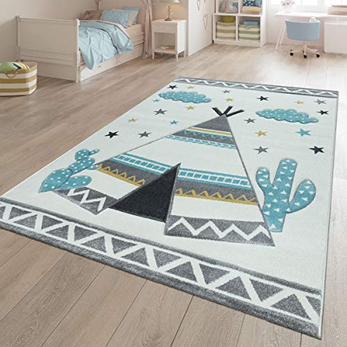 TT Home Alfombra Infantil, Habitación Infantil Colores Pastel, Motivo 3D Tipi Indio En Beige, Größe:Ø 120 cm Redondo