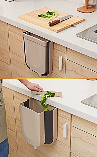 TTMOW Cubos de Basura Plegable Colgando para la Cocina, Coche 9L (Marrón)