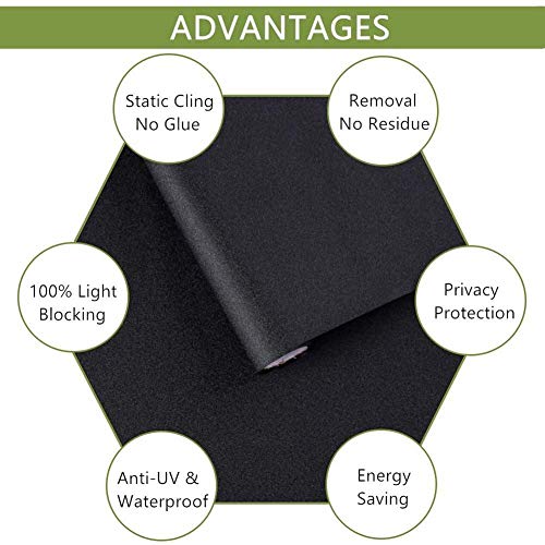 TTMOW Vinilo Adhesivo Negro para Ventana Cristal Bloquear 100% del Luz Película para Ventana Láminas Electrostaticas, Control de Calor y Anti UV, 60 x 200 cm
