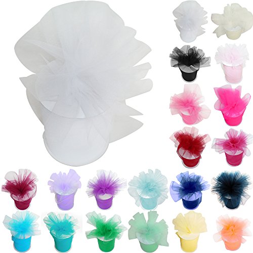 TtS - Bobina de rollo de tul para tutú, fuestas de cumpleaños, envoltorio de regalos, manualidades, decoraciones de vestidos y lazos de boda, 15,25 cm x 91,44 m (6 pulgadas x 100 yardas)., blanco