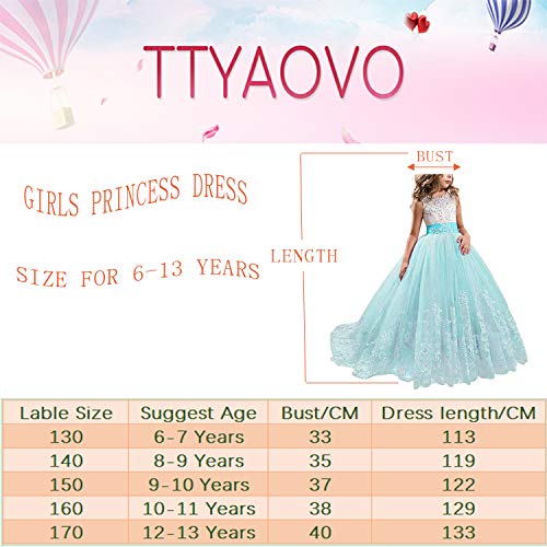 TTYAOVO Vestido de Novia Princesa de Encaje hasta el Suelo para Niñas Vestidos de Tul 12-13 Años Rosado
