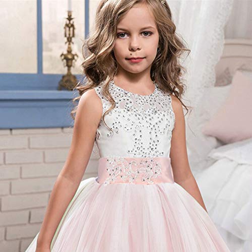 TTYAOVO Vestido de Novia Princesa de Encaje hasta el Suelo para Niñas Vestidos de Tul 12-13 Años Rosado