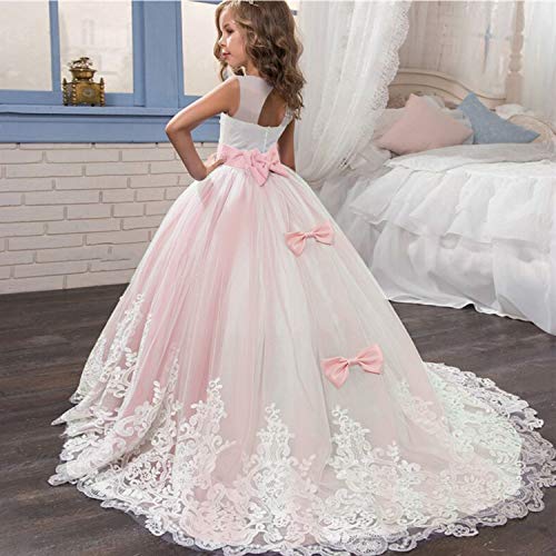 TTYAOVO Vestido de Novia Princesa de Encaje hasta el Suelo para Niñas Vestidos de Tul 12-13 Años Rosado