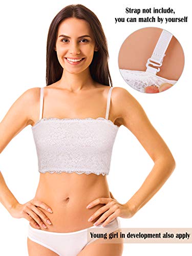 Tubo de Encaje Floral para Mujeres de 3 Piezas Sujetador Superior Sujetador Sin Tirantes Bandeau Abrigo Elástico Sin Costuras en El Pecho (Conjunto de Colores 1, Pequeño)