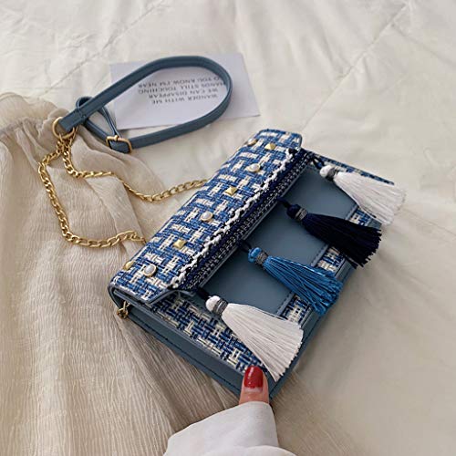 TUDUZ Bolsa De Cadena Borla De Remaches De Tejido Retro Bolso Bandolera Bolsas De Mensajero (Azul)