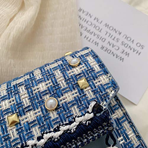 TUDUZ Bolsa De Cadena Borla De Remaches De Tejido Retro Bolso Bandolera Bolsas De Mensajero (Azul)