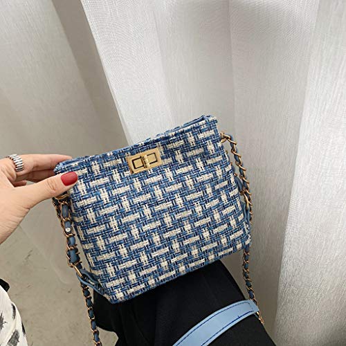 TUDUZ Bolso Bandolera Lana De Tejido Retro Bolsa De Cubo Bolso De Hombro Con Cadena (Azul)