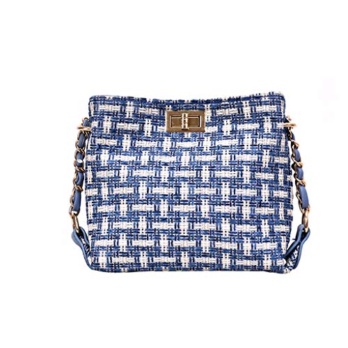 TUDUZ Bolso Bandolera Lana De Tejido Retro Bolsa De Cubo Bolso De Hombro Con Cadena (Azul)
