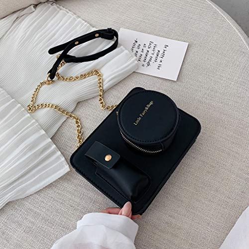 TUDUZ Bolso Bandolera Mujer Estilo Retro De La Cámara Bolsa Cremallera Carta Bolsos Cruzados Bolsos De Hombro (Negro)
