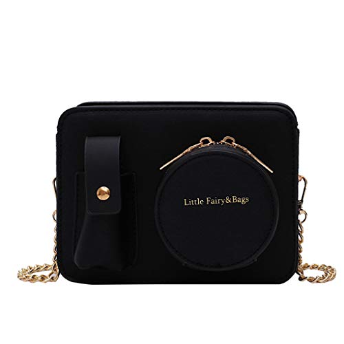 TUDUZ Bolso Bandolera Mujer Estilo Retro De La Cámara Bolsa Cremallera Carta Bolsos Cruzados Bolsos De Hombro (Negro)